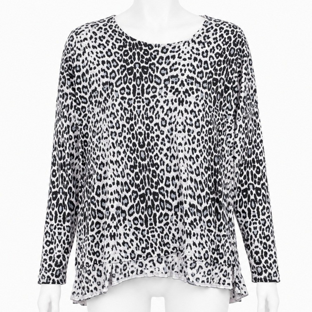H&M Sweater Womens Large‎ Gray Leopard Print High Low Hem Long Sleeve Knit Top